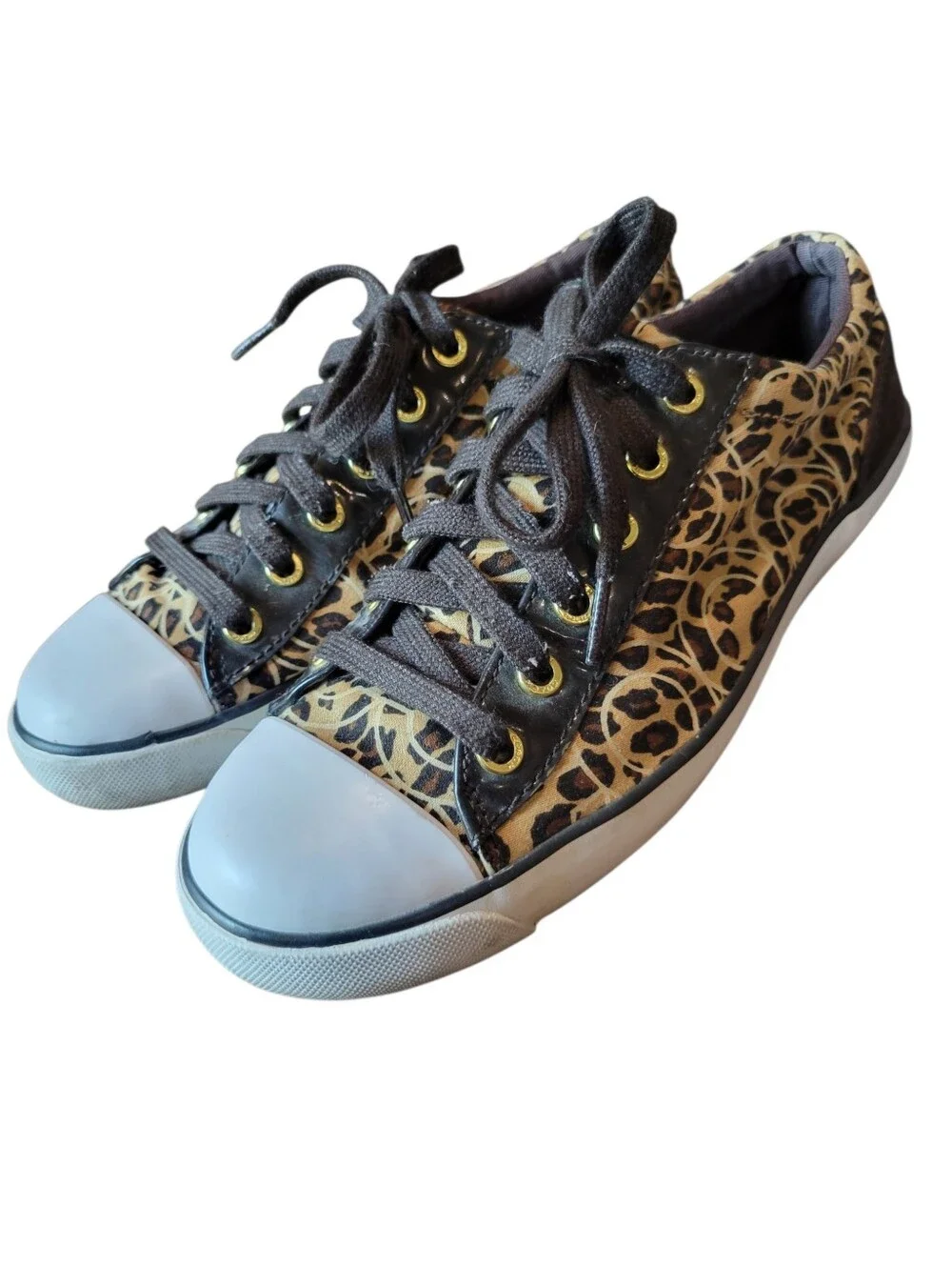 Coach Gema Animal Print Brown Tan White Sneakers Shoes